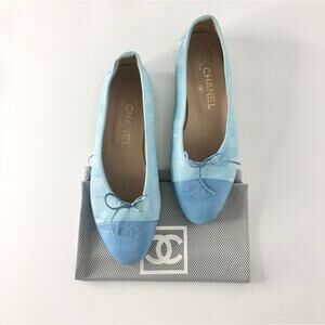 Chanel CC Logo Bow Cap Toe Ballerina Flats 38.5